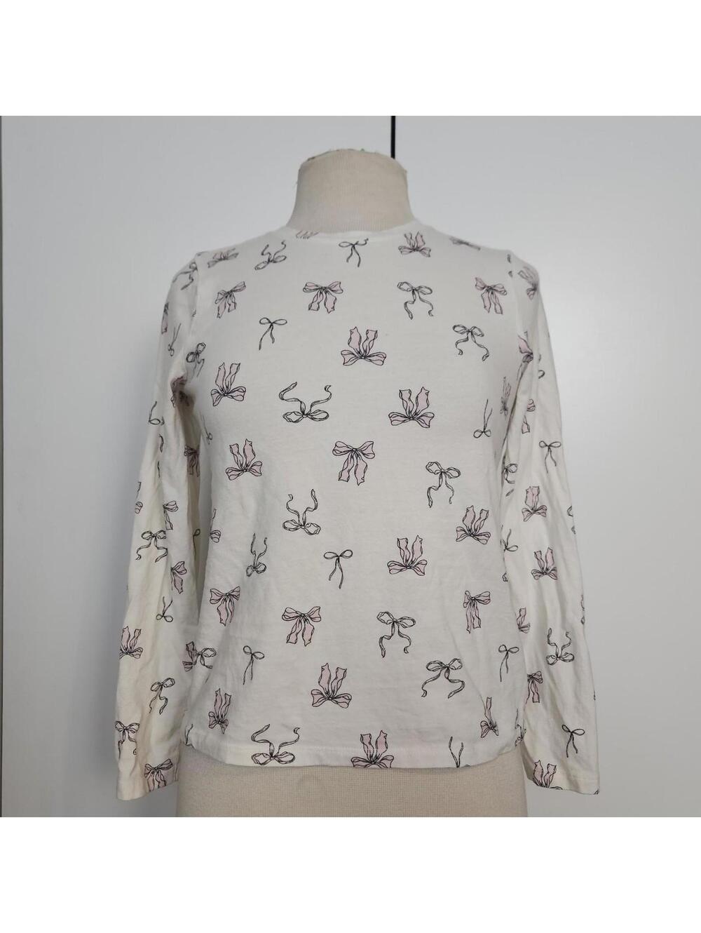 Coquette Pink Bows Long Sleeve White Shirt Old Nacy Youth XL
